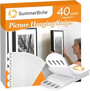 Summerbrite Picture Hanging Strips 40 Strips (20 Pairs Medium) - Damage-Free Nail-Free Wall Hangers for Pictures, Posters, Home & Office, White