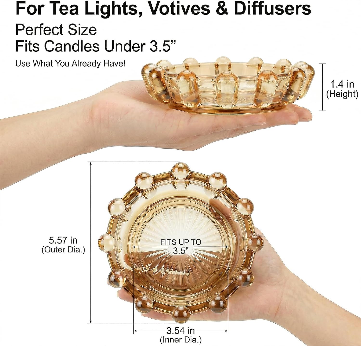 Amber Bubble Glass Candle Dish, Decorative Candle Holder Tray for Home Decor, Glass Candle Plate for Tea Lights Votives & Diffusers, Modern Catchall Dish
