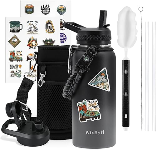 Miniatura 10 de Botella de agua aislada de 20 onzas con popote (fría durante 48 horas), jarra de agua deportiva de acero inoxidable con triple pared al vacío, termo