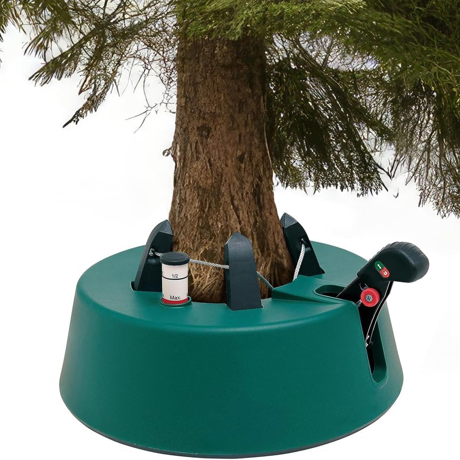 Christmas-World Support pour sapin de Noël, modèle Taunus, pour une hauteur d'arbre jusqu'à 2,25 m, support pour sapin de Noël avec pédale et câblage, réservoir d'eau de 2,0 litres, Vert