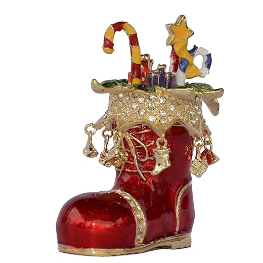 Jiaheyou Red Santa's Boot And Presents Trinket Box Christmas Stocking Enamelled Jewelry Box X'mas gifts