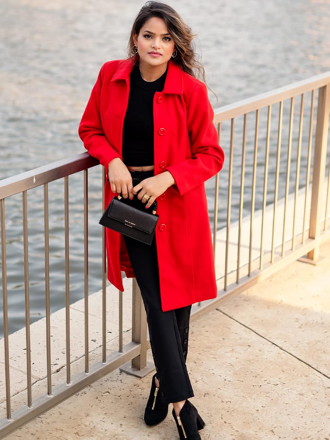 Jenkoon Women's Wool Trench Coat Winter Long Thick Overcoat Walker Coats - Image 3