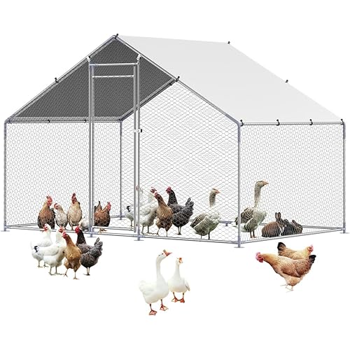 VEVOR Large Metal Chicken Coop with Run, Walkin Chicken Coop for Yard with Waterproof Cover, 6.5 x 9.8 x 6.5 ft, Spire Roof Large Poultry Cage for Hen House, Duck Coop and Rabbit Run