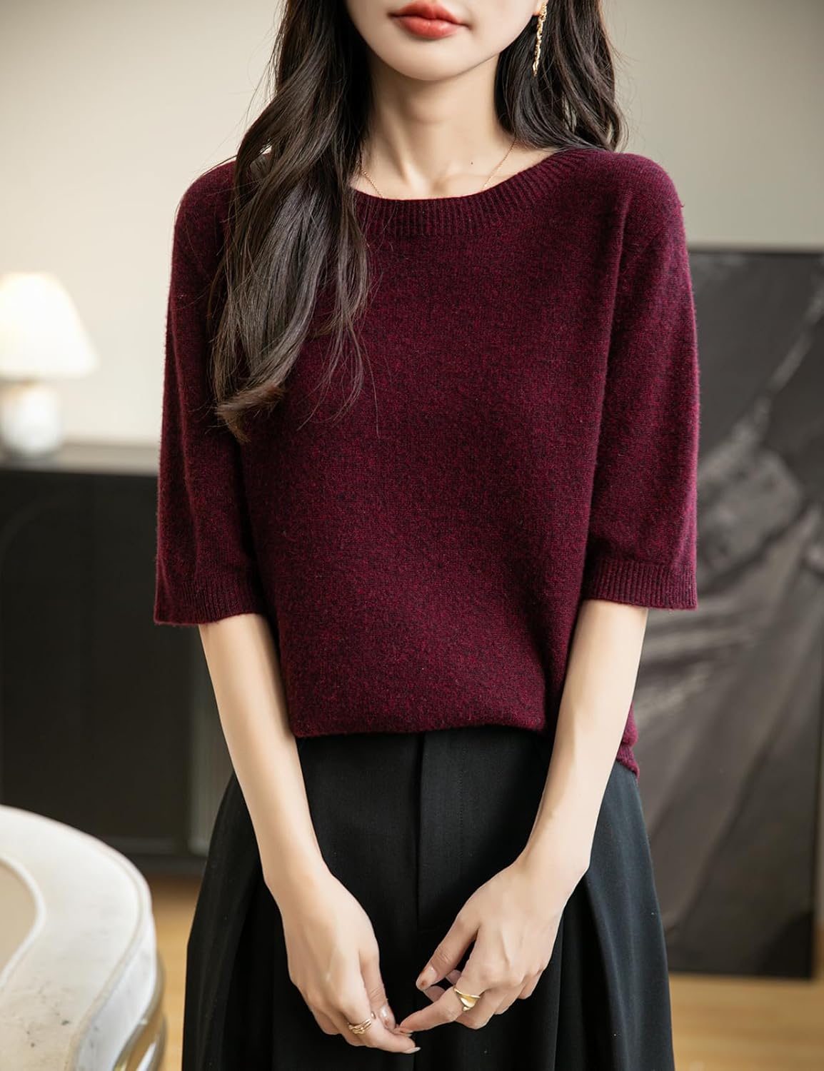 Chanyarn Women's 100% Merino Wool Spring Fall Winter First-Line Ready to Wear Seamless Knit Crewneck Short Sleeve Sweater - Image 5