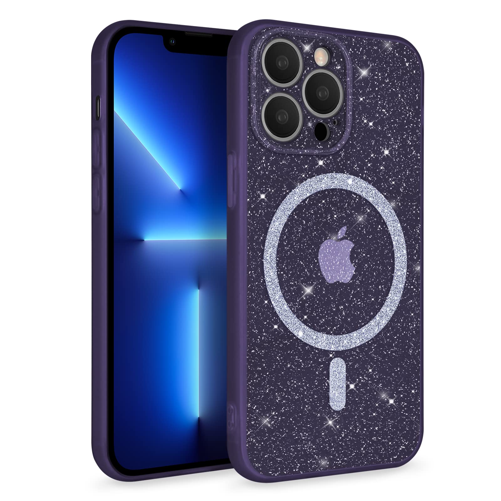 Newseego Custodia Magnetica Glitterata per iPhone 14 [Compatibile con Magsafe], Fotocamera Protettore Antiurto Diamanti Bling Morbido TPU Cover Ragazze Donne per iPhone 14-Oro