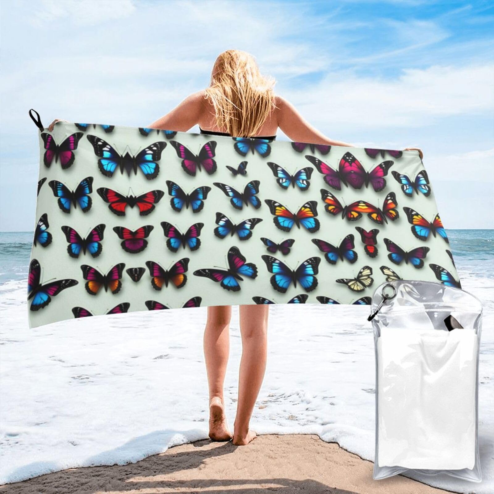 DIEzig Butterfly And Cello Print Beach Towel Fast Dry Thin For Holiday Vacation Cruise Gym Swimmers