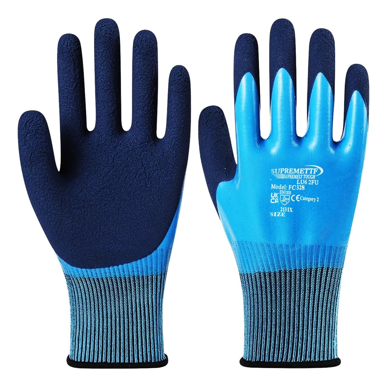 SUPREMETTF SUPREMELY TOUGH 6 Pairs Waterproof Dual Latex Coated Nylon Grip Safety Work Gloves - Multipurpose (XL [Size 10])