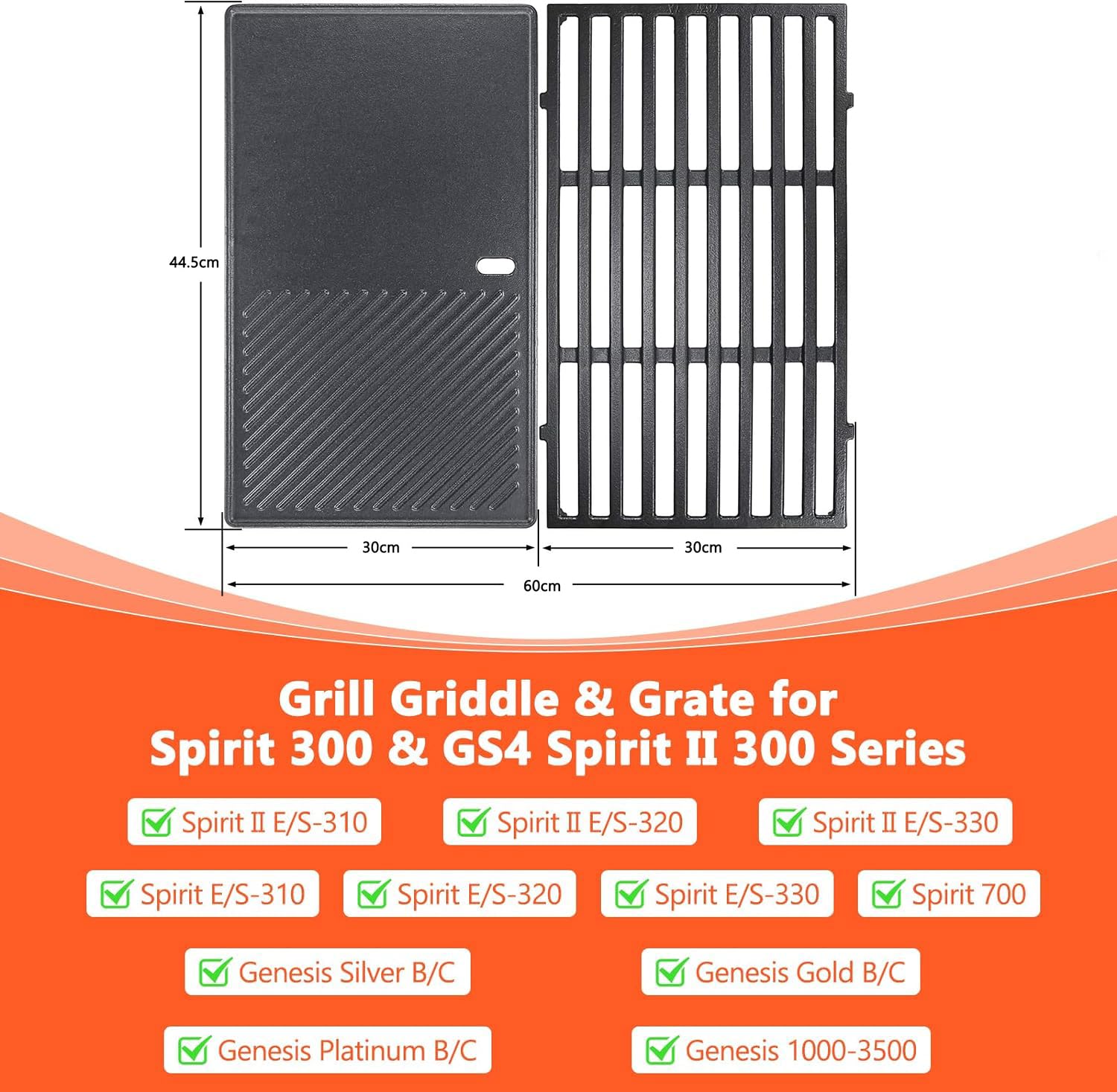 GFTIME 7638 - Parrilla y Placa Calefactora de Gas para Weber Spirit I II E310 E320 E330 S310 S320 S330 S320 S330 Series 2 piezas