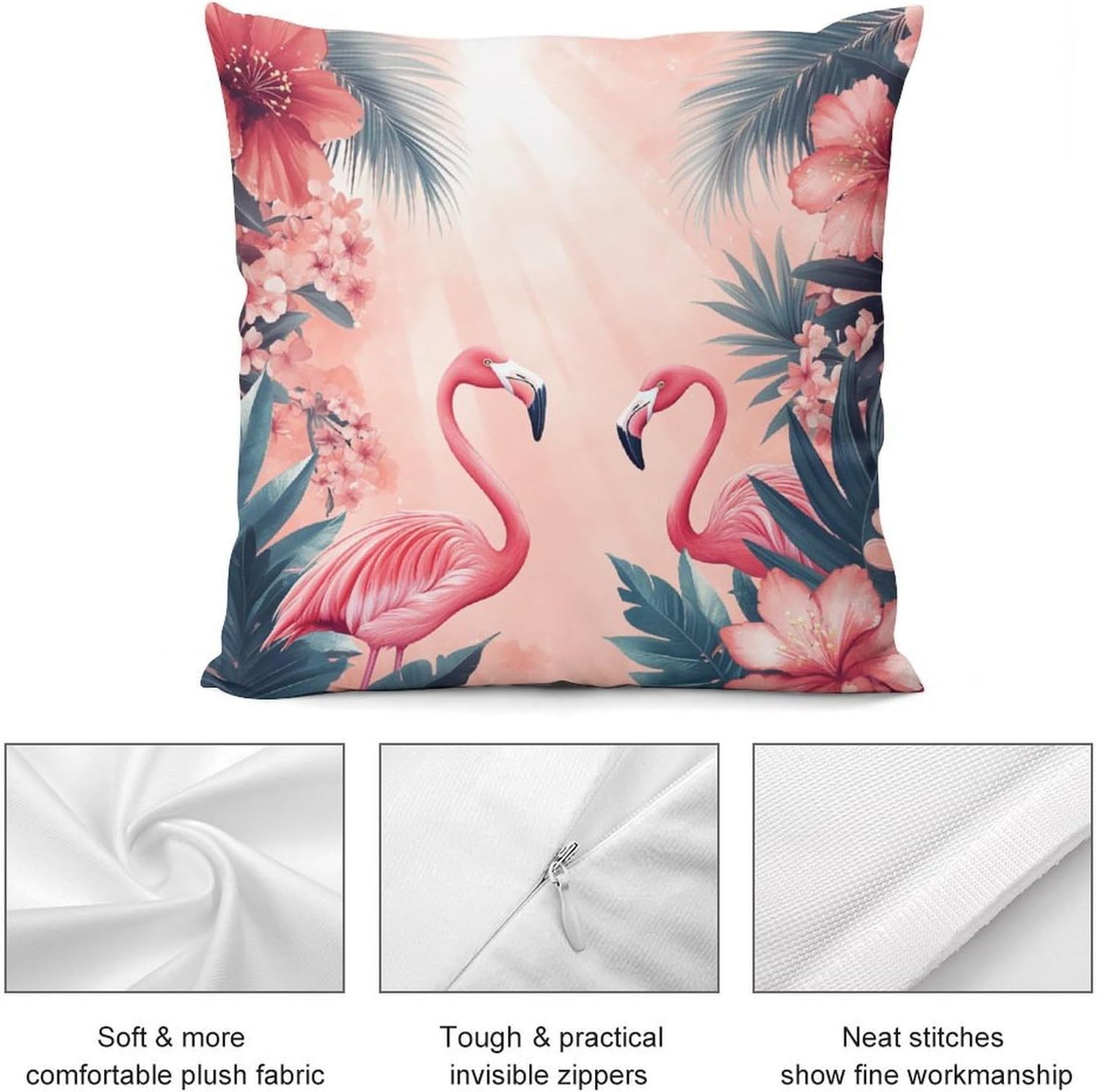 Pack of 2 Tropical Palm Leaf Tree Throw Pillow Covers, Flamingo Novelty Fantasy Decorative Cushion Covers for Couch Sofa Bed Home Decor, 20x20 inch