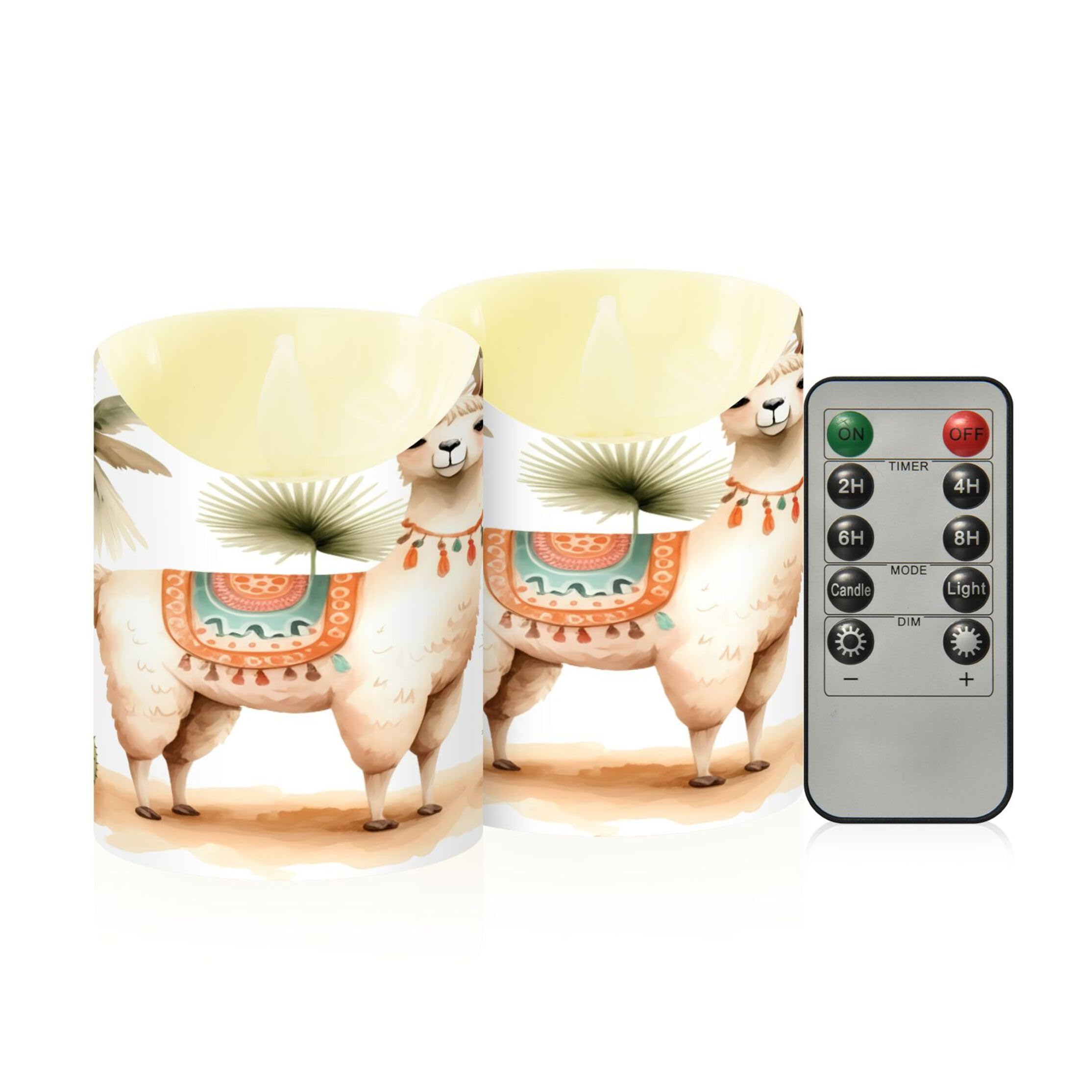 Kutsu Llama Flameless Candles Set of 2, Battery Operated LED Flickering Candles with Remote and Timer, Plastic Pillar Candles for Home Wedding Decor