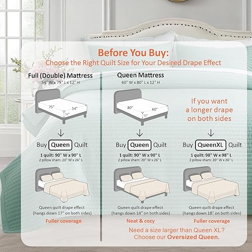 Vista 177 de KASENTEX - Juego de edredón lavable a máquina, cubrecama muy suave, ligero, lavado a la piedra, con costuras detalladas, matrimonial/queen con 2