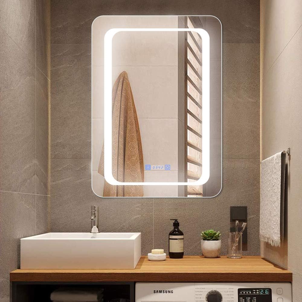 Amazon Co Jp Bacoer ミラー 鏡 Led 壁掛け 洗面所 洗面台 照明付き 化粧鏡 割れない 50 70cm ホーム キッチン