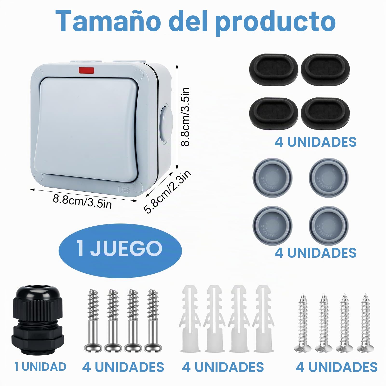 Interruptor de Pared Impermeable IP66 20A Universal Resistente a la Intemperie con Cubierta Antipolvo para Exteriores Jardín Taller