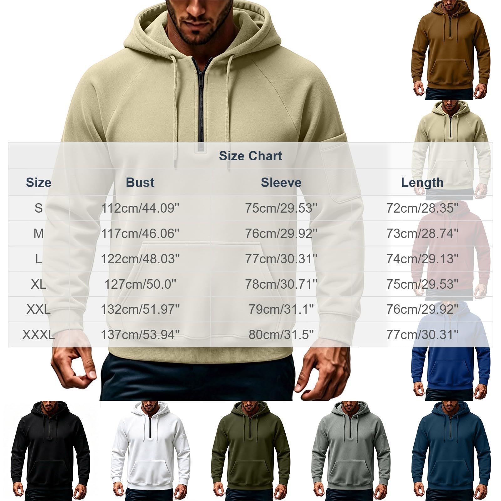 Sweat Homme Col Rond, Polaire, Fermeture Zippée, Poche, Style Sportswear