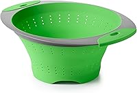OXO Collapsible Colander 3.5 Qt Green - Space-Saving Silicone Pasta Strainer, Heat-Resistant & Easy Storage