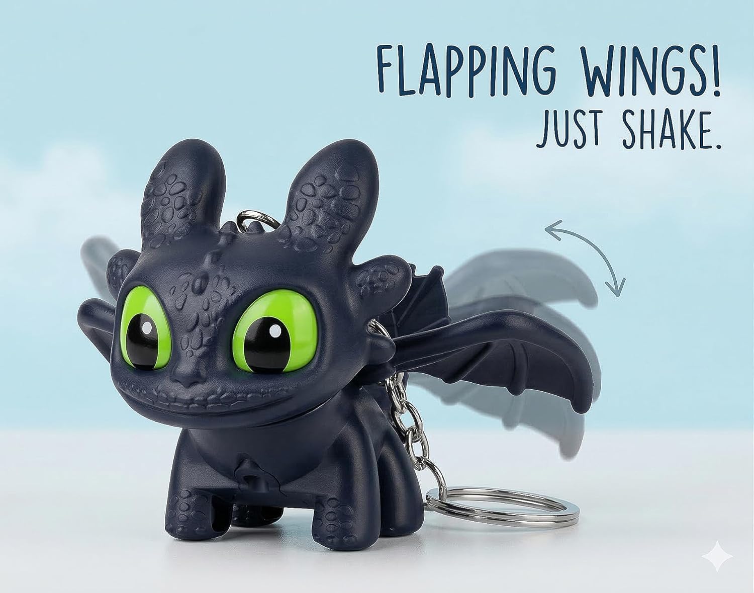 REDITEX Dragon Keychain Toy with LED Light & Moving Wings, Night Fury Glowing Dragon Keychain | Mini Fantasy Figure Creature Charm for Car Dashboard, Bike Keys, Backpack Bag Accessory & Kids Gift 1