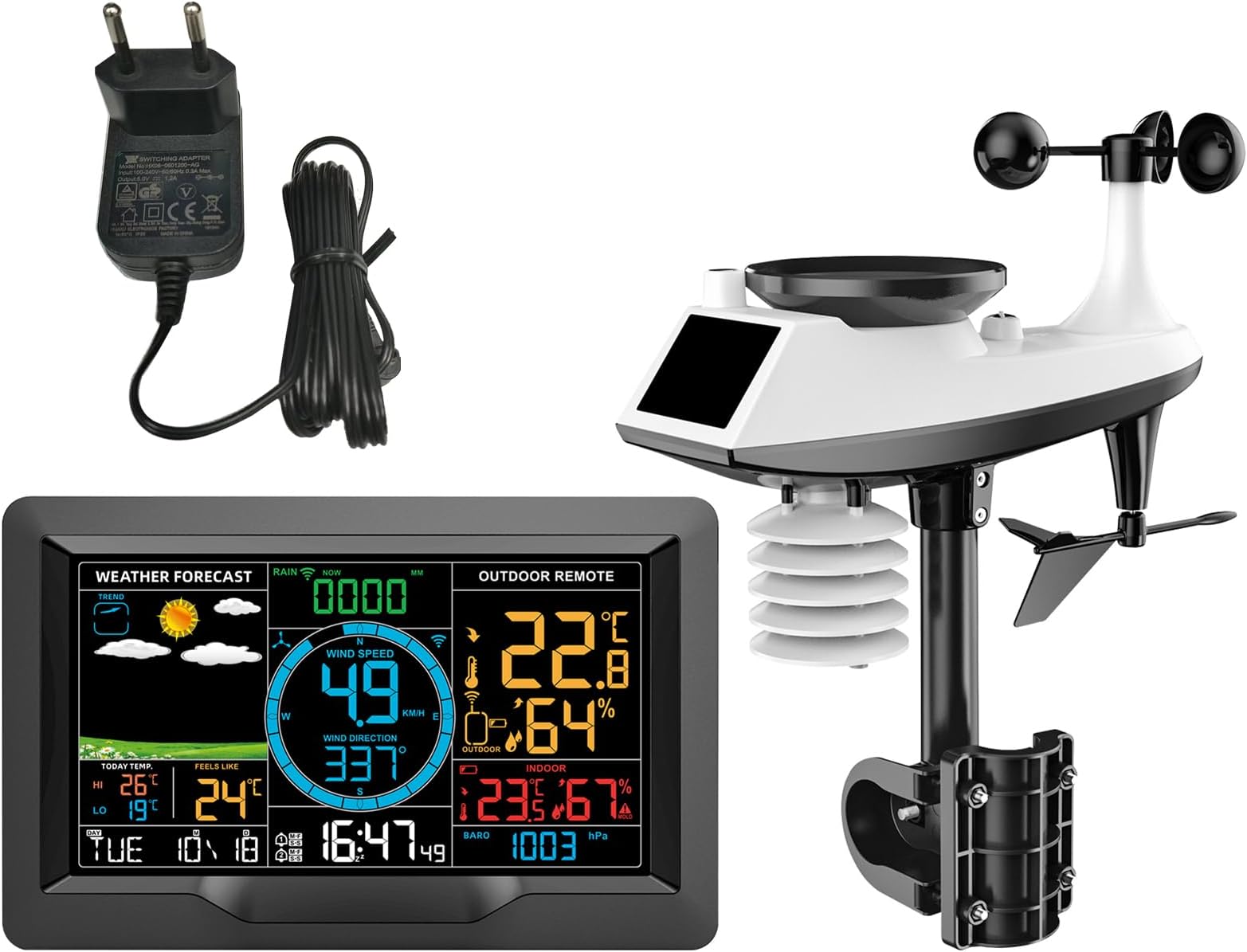 Eacam Wireless Weather Station Outdoor Hygrometer Thermometer Temperature Backlit Humidity Display Monitor Digital Weather Indoor Forecast Station Clock Alarm Clock with Outdoor Sensor USB Port