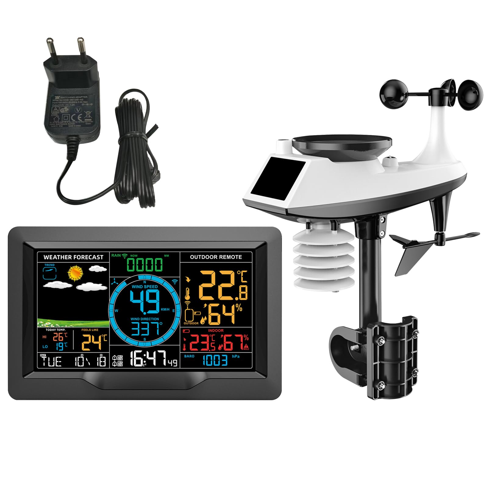 Eacam Wireless Weather Station Outdoor Hygrometer Thermometer Temperature Backlit Humidity Display Monitor Digital Weather Indoor Forecast Station Clock Alarm Clock with Outdoor Sensor USB Port