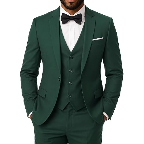 YFFUSHI Men's 3 Piece Suit Sets Slim Fit One Button Blazer Solid Suits
