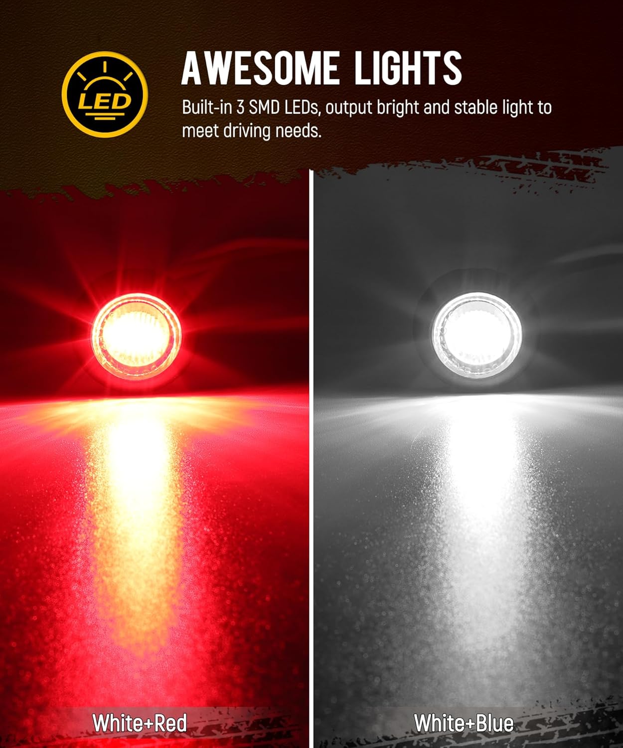 Partsam 10Pcs 3/4" Round LED Marker Light Dual Color Red to White Side Marker Clearance Light Indicators with Bullet Connector for Trailer Truck Pickup Camper RV