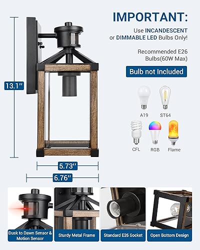 Miniatura 6 de DEWENWILS Luces de pared para exteriores con sensor de movimiento, faroles de pared exterior del atardecer al amanecer, lámparas de porche delantero