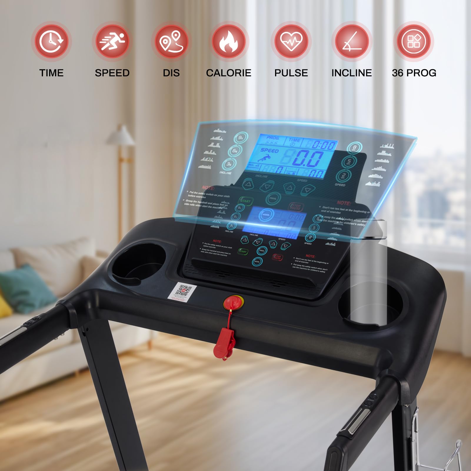 15% Auto Incline Treadmills for Home, 10 MPH Speed, 3.0 HP Foldable Treadmill, 18" Wider Belt, 36 Programs, Running Treadmills for Home with Bluetooth APP