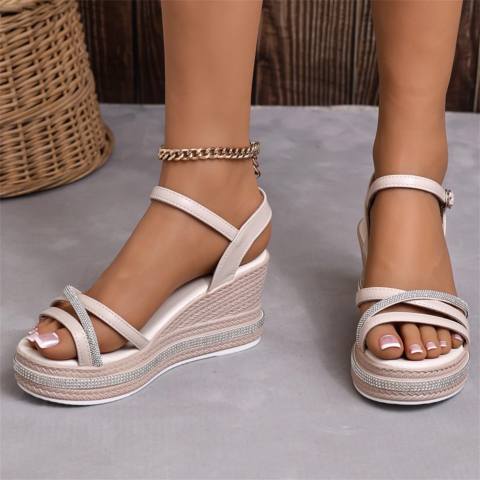 Sandali Donna con Zeppa Zeppe Estive Neri Comodi Sandali con tacco in pendenza da spiaggia da donna Pantofole casual vuote Scarpe fondo in pendenza Bassi Gioiello Sandalo Tacco Largo