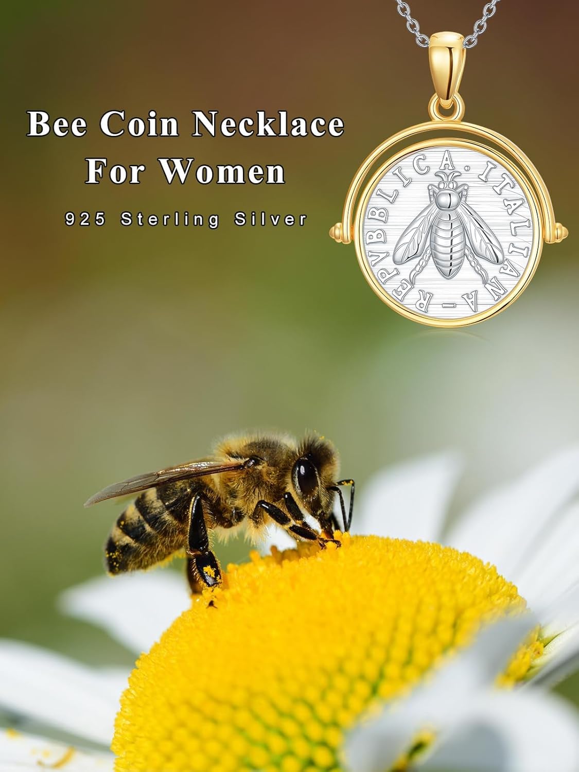 Bee Coin Necklaces for Women 925 Sterling Silver Italian Bee Coin Necklace Gold Birthday Gifts Italian Jewelry for Women - Image 6