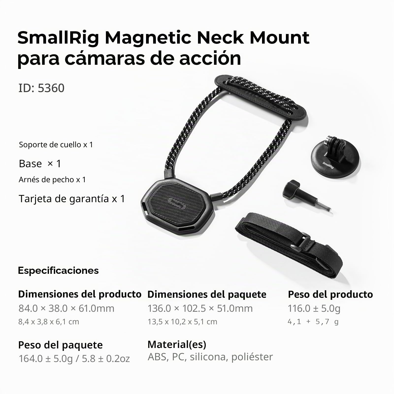 SMALLRIG Soporte magnético de cuello para cámara de acción, soporte de cuello con un solo clic, para GoPro 13/12/11/10/9, para DJI Osmo 360/Nano/Action 6/5 pro/4/3, Insta360 Ace Pro 2-5360