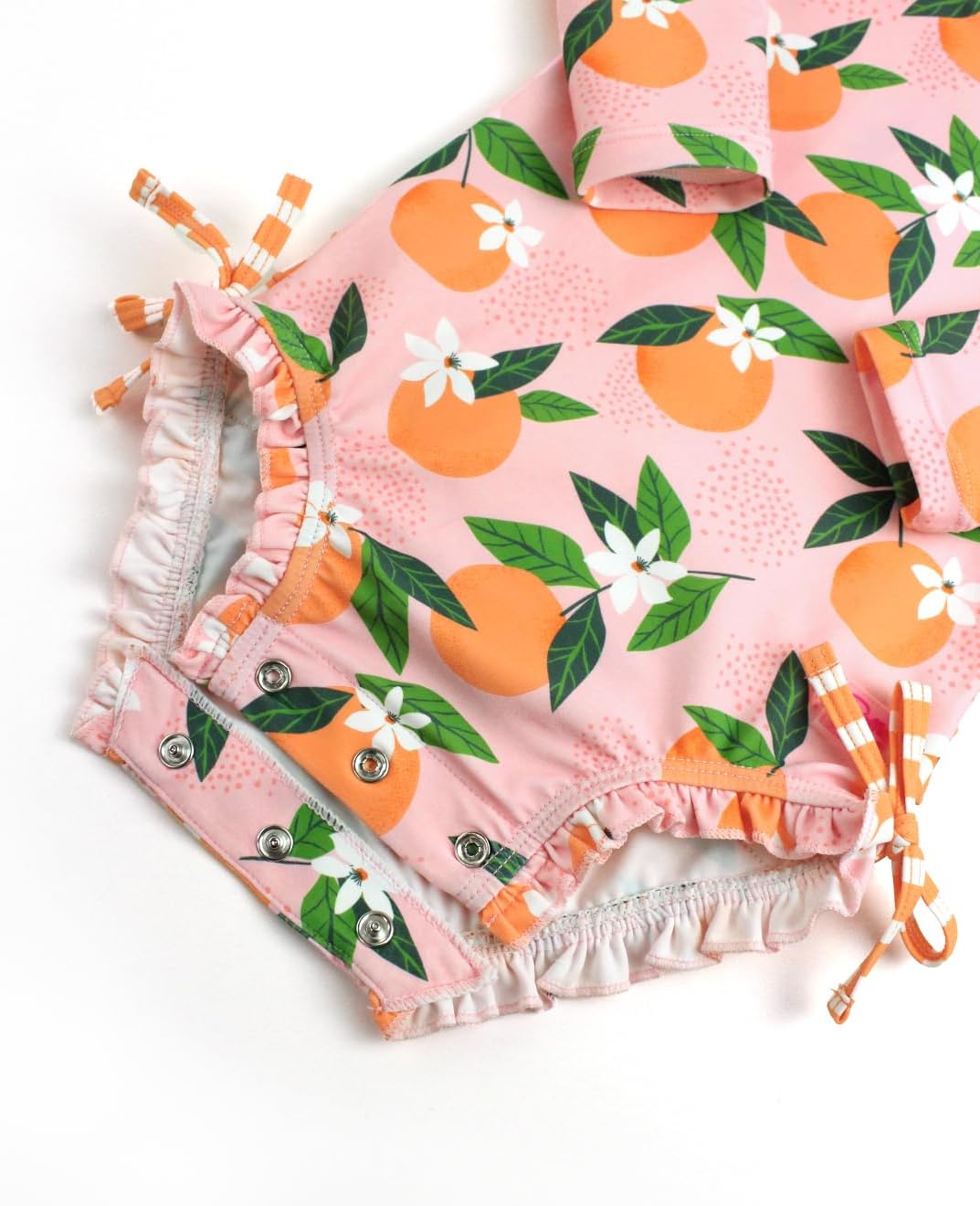 RuffleButts Baby Girls UPF 50+ Sun Protection Novelty Print Long Sleeve One Piece Rash Guard Swimsuit with Zipper - Image 5