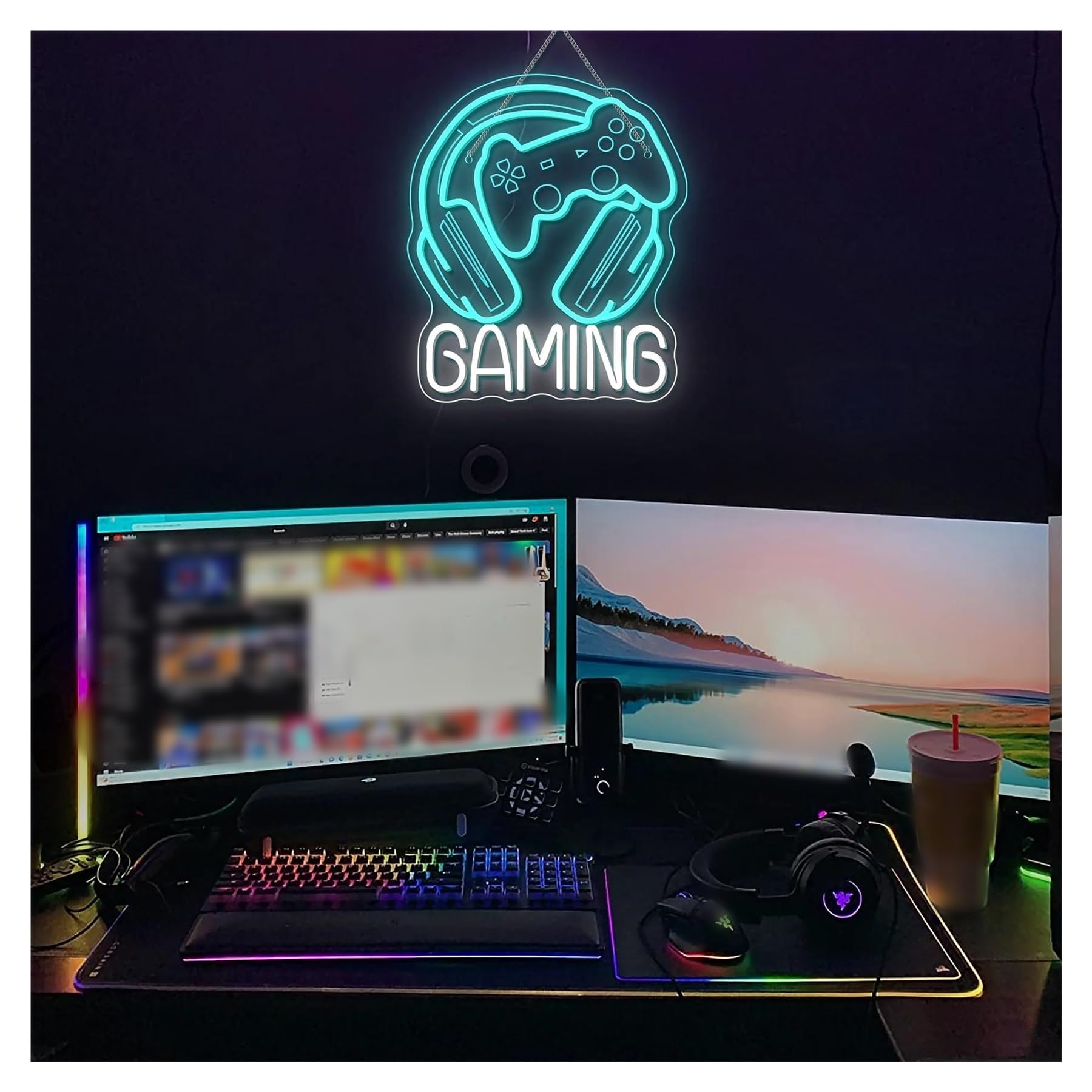 Décor Mural Lumière Enseigne Néon Gaming À LED, Intensité Variable, Pour Salle De Jeux, Salle Vidéo, Chambre De Garçon, Décoration Murale, 42.55cmx36.8cm