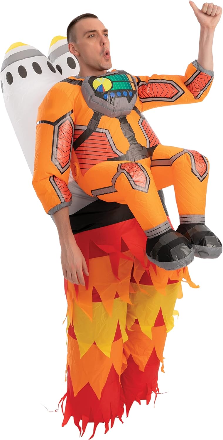 Spooktacular Creations Adult Inflatable Halloween Costume Jet Pack Astronaut Inflatable Blow Up Costume with Rockets Orange Astronaut