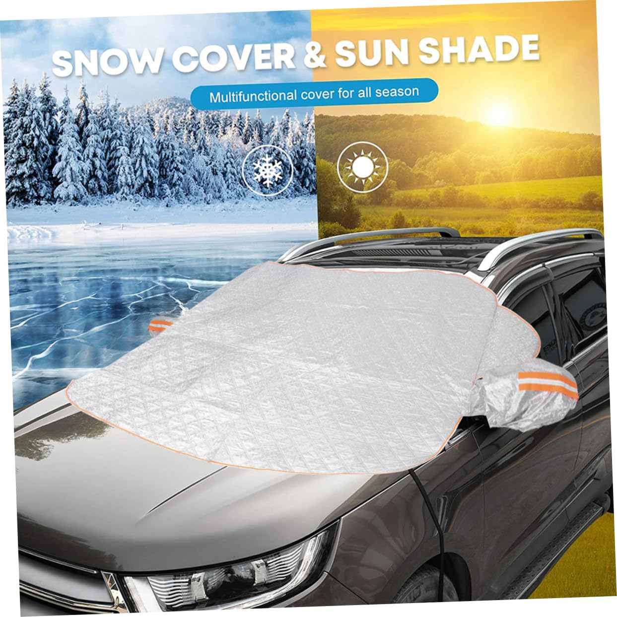 Housse de Pare-brise Anti-neige Voiture 2 Pièces Aluminium Argenté