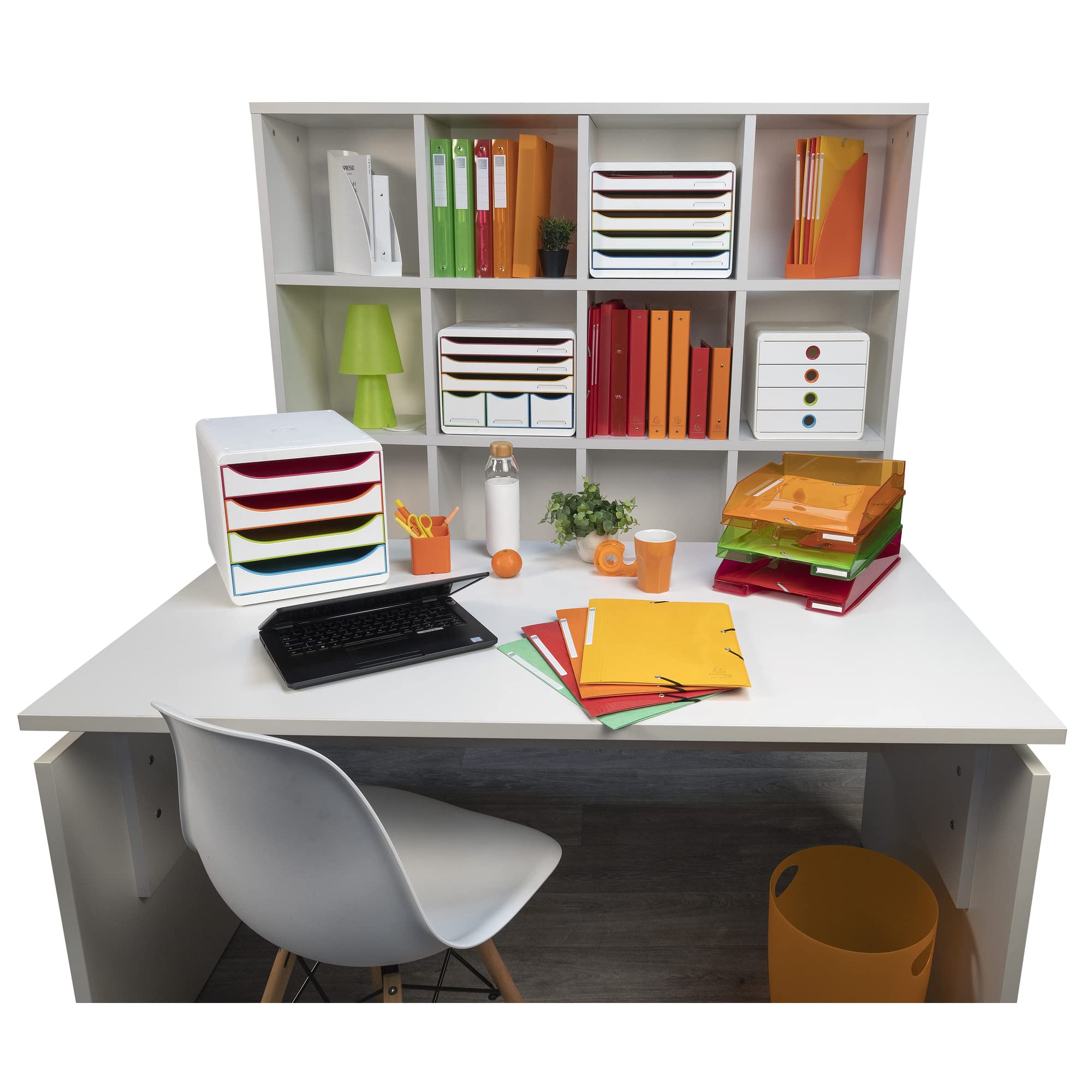 Exacompta 310913D Premium - Scatola portaoggetti con 4 cassetti per documenti DIN A4+, resistente cassettiera ad alta capacità per più spazio sulla scrivania Big Box Black Office Harlekin, colore