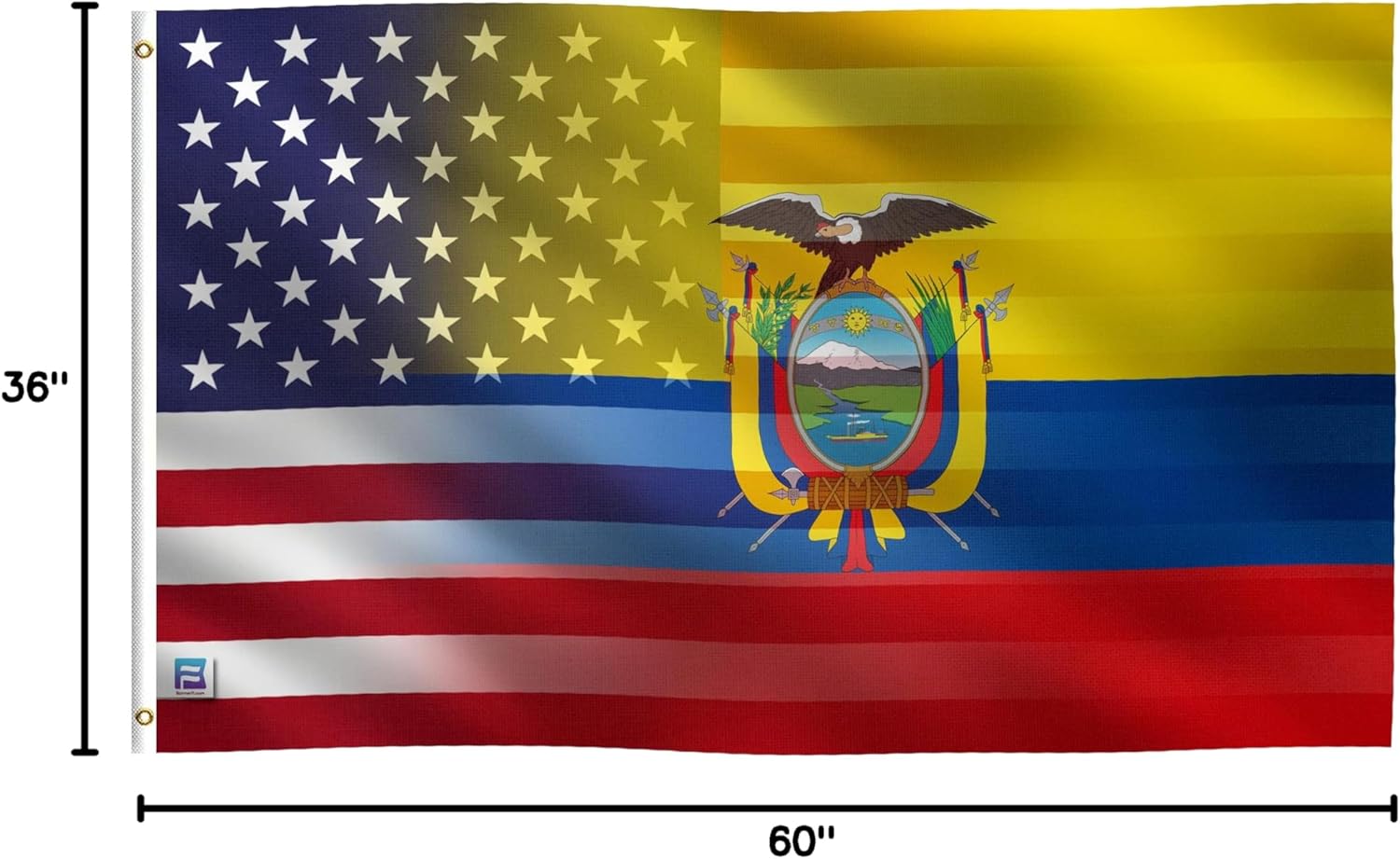 3x5 ft Ecuadorian American Hybrid Flag: 100% Polyester Banner, Brass Grommets & Strong Canvas Header, For Use Outdoor or Indoor