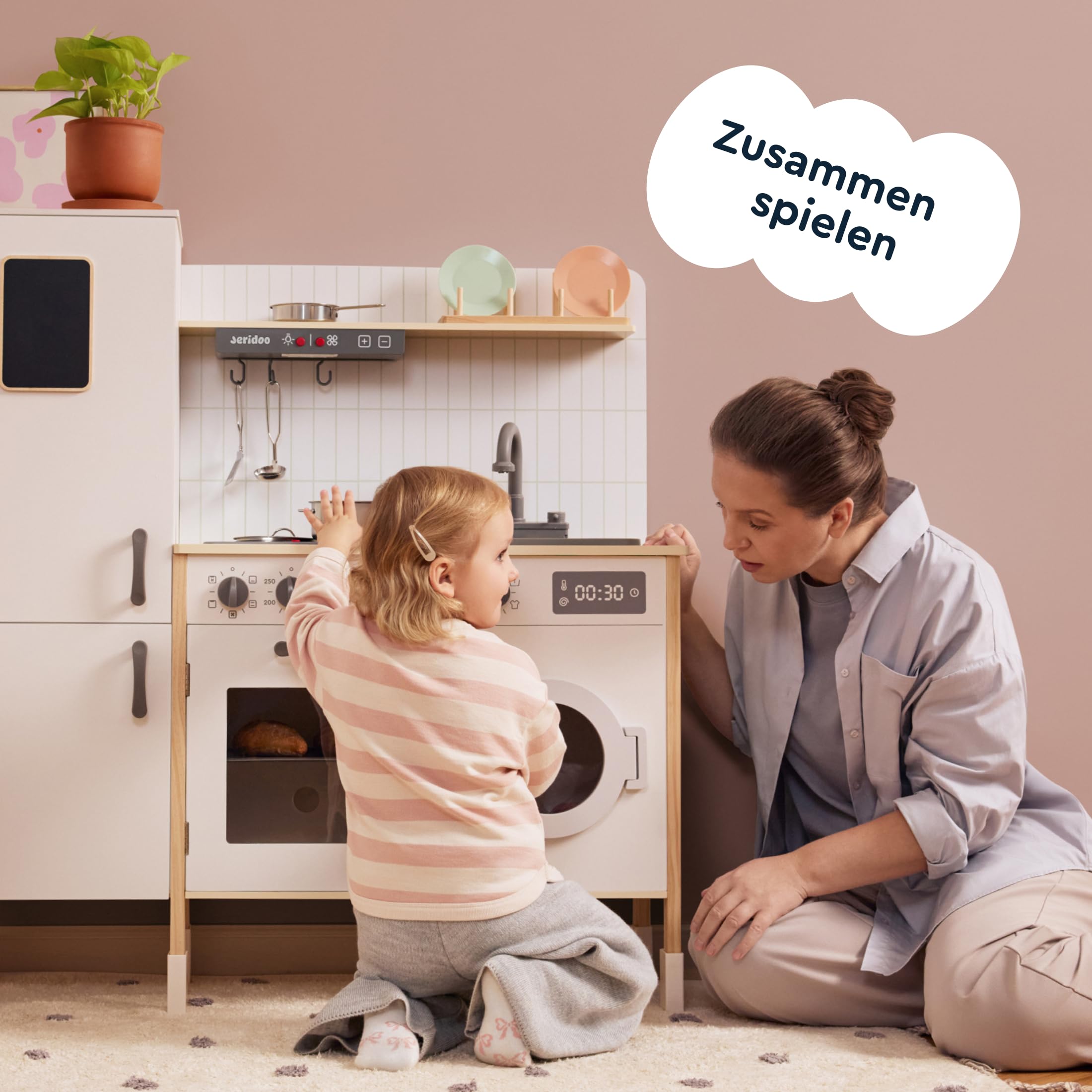 Holzküchenmeister-Küchenzeile mit Spüle, 180 Grad, drehbarem Wasserhahn, Höhenverstellbarer Spielset für Kleinkinder ab 3 Jahren, interaktives Kinderküche mit Lichtern und Geräuschen