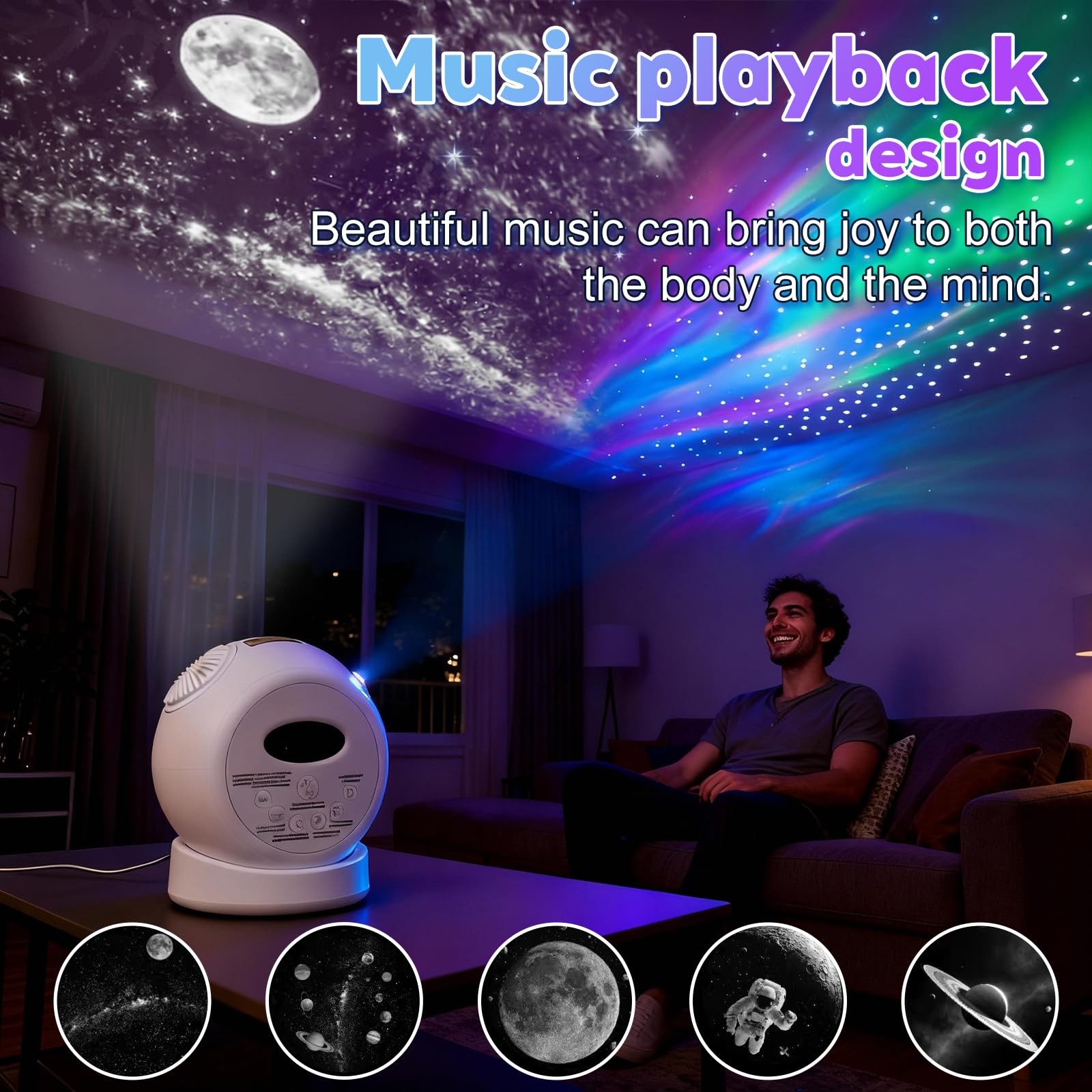 Aurora Starlight Sky Proiettore Luce notturna Caratteristiche Bluetooth Riproduzione musicale e 5 modalità di proiezione galassia — Camera da letto Nebulosa Soffitto Luce LED Decorazione per la camera
