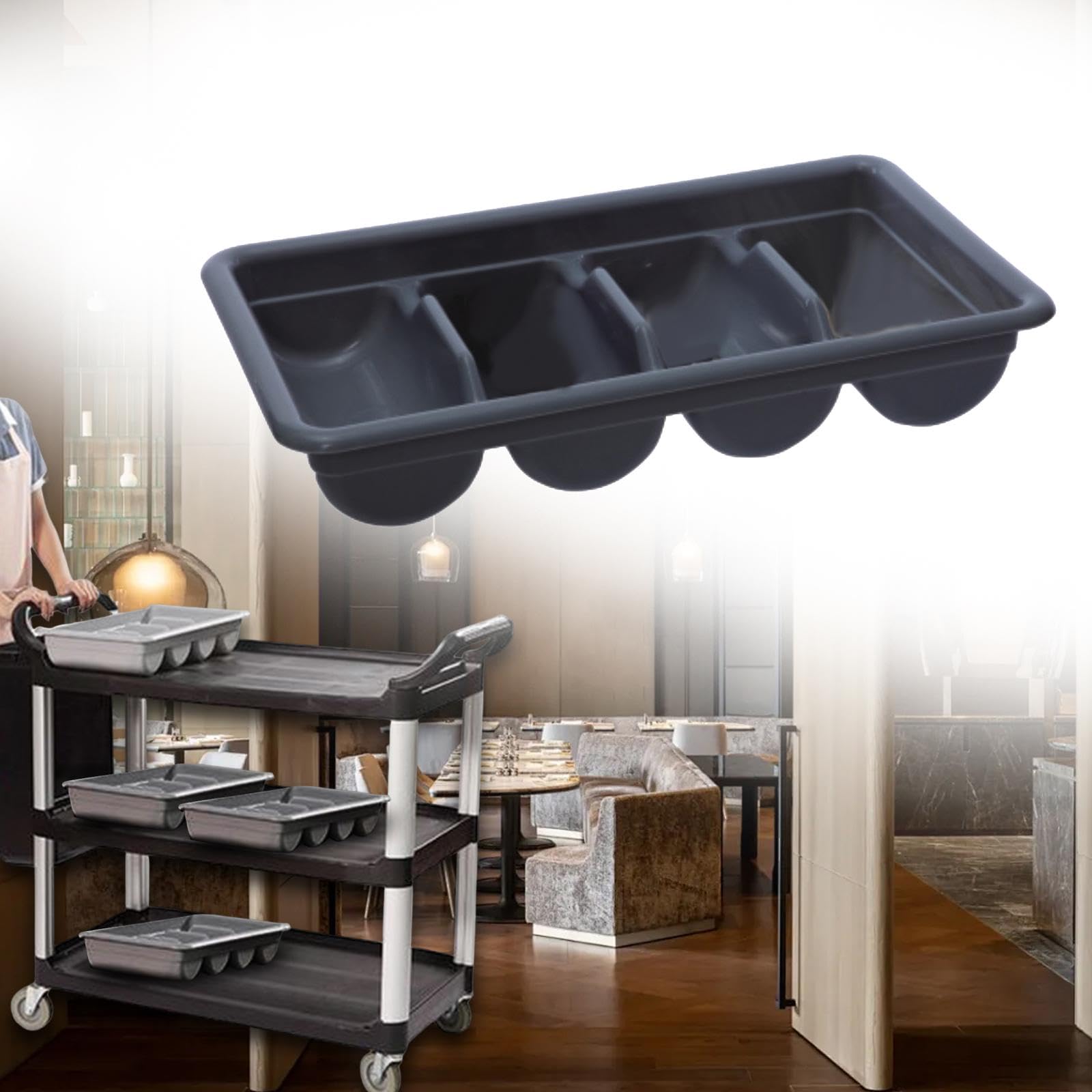 Sharplace Besteckkasten mit 4 Fächern, Küchenutensilienhalter, Löffel, Gabeln, platzsparendes Besteck-Organizer-Tablett für die Restaurantküche, Schwarz