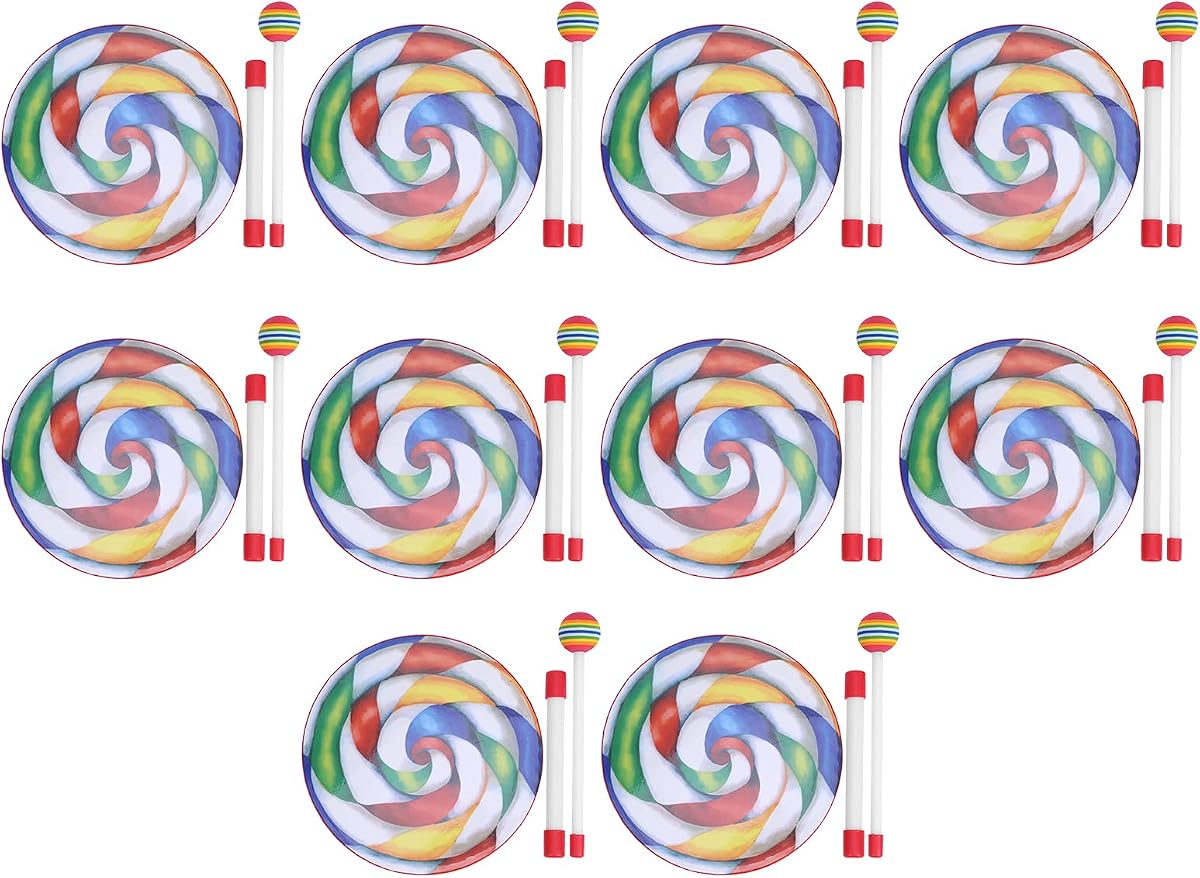 Tambor con forma de piruleta, juego de pandereta para niños, mazo colorido, instrumento de ritmo musical para niños
