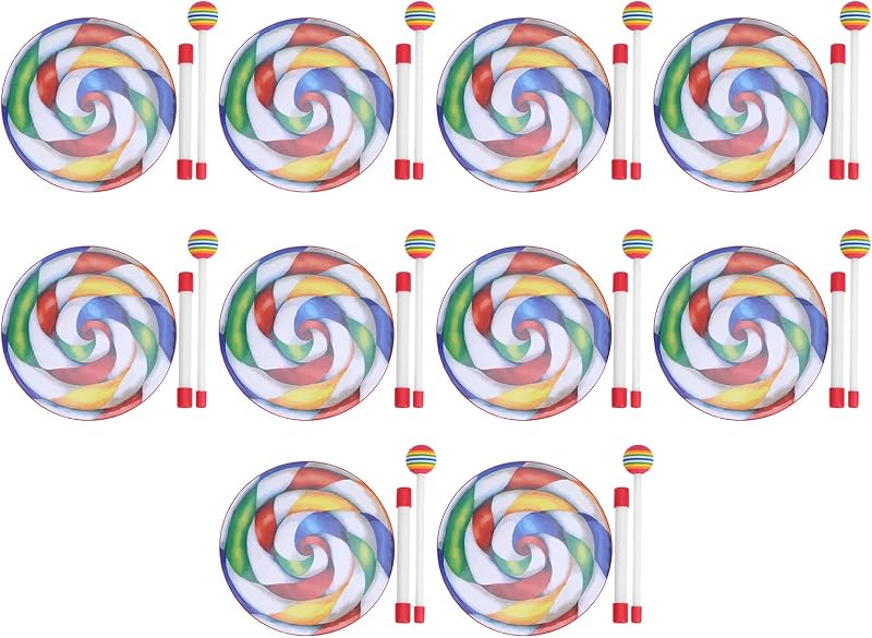 Tambor con forma de piruleta, juego de pandereta para niños, mazo colorido, instrumento de ritmo musical para niños