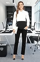 Vista 3 de PACBREEZE Pantalones de maternidad para mujer, para el trabajo, embarazo, casual, elásticos, rectos, con bolsillos