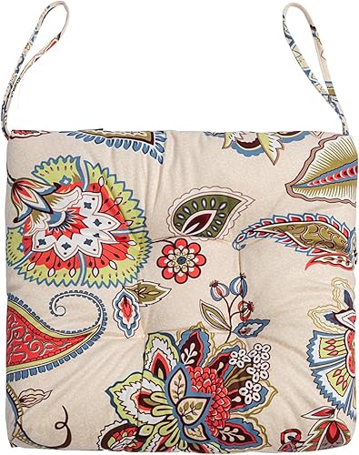 Miniatura 2 de Paquete de 2 cojines de mimbre para asiento de patio para exteriores e interiores con lazos, cojín para silla de comedor, 17 x 17 pulgadas (floral