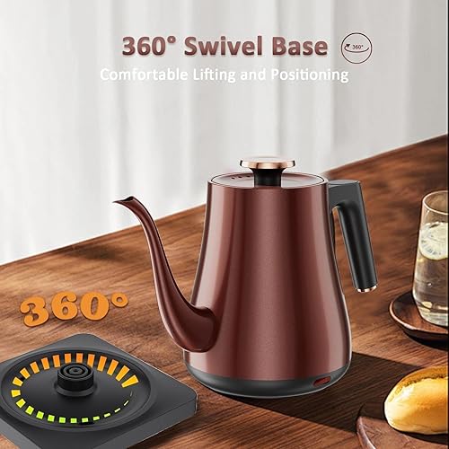 Miniatura 5 de Hervidor eléctrico de cuello de cisne 1.0L, 1000 W de hervir rápidamente en 4 minutos, hervidor de té de acero inoxidable, hervidor de café para