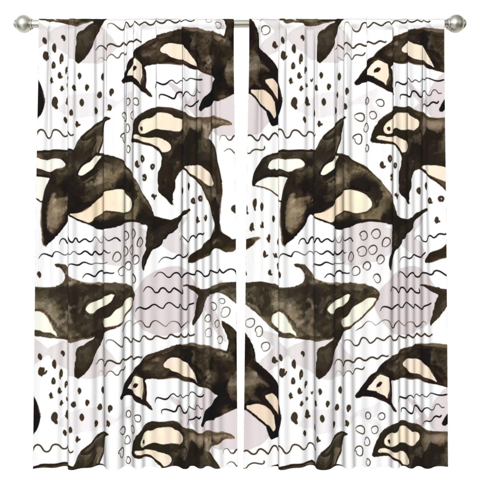 InOmak Watercolor Orcas, 2 Panels Window Curtains 52 x 84 Inch Blackout Curtains for Living Room Bedroom