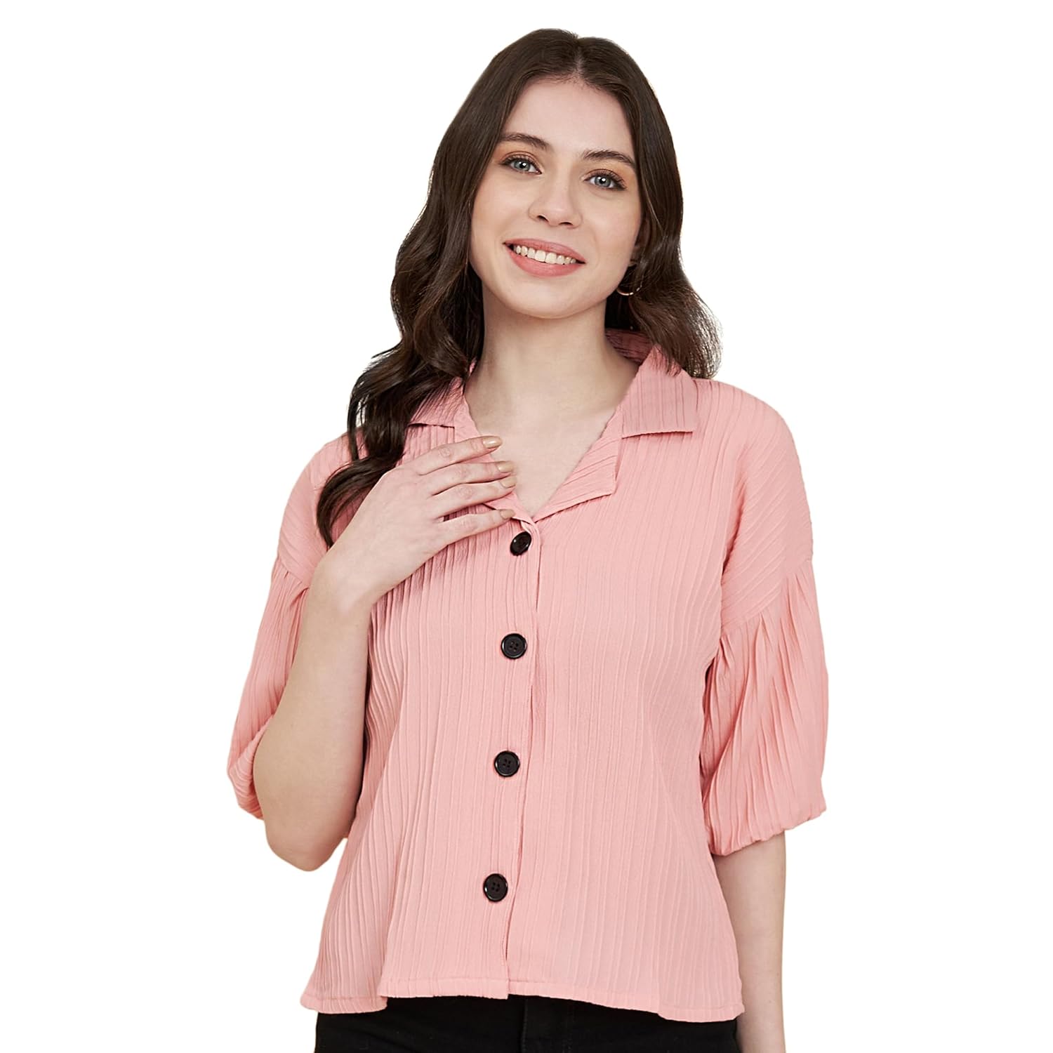 SOFISTY Women Dolman Sleeve Crimped Solid Party Shirt Top (X-Small