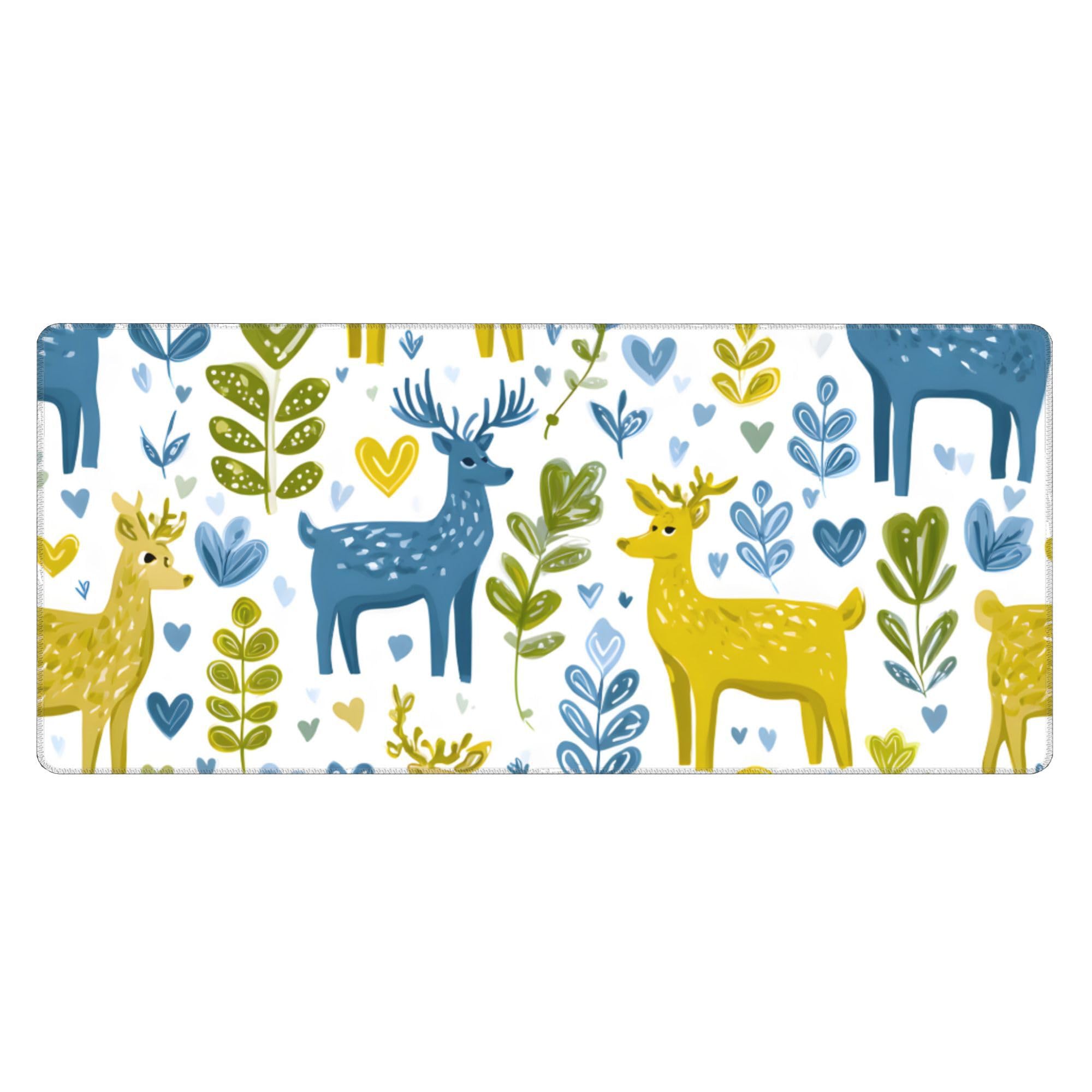 Green Deer Cudweed Extended Gaming Mouse Pad, with Stitched Edges Large Mouse Pad Desk Protector, Rubber Base Mousepad Keyboard Mouses Mat for Work Game Office Home- 32" X 12" Inch