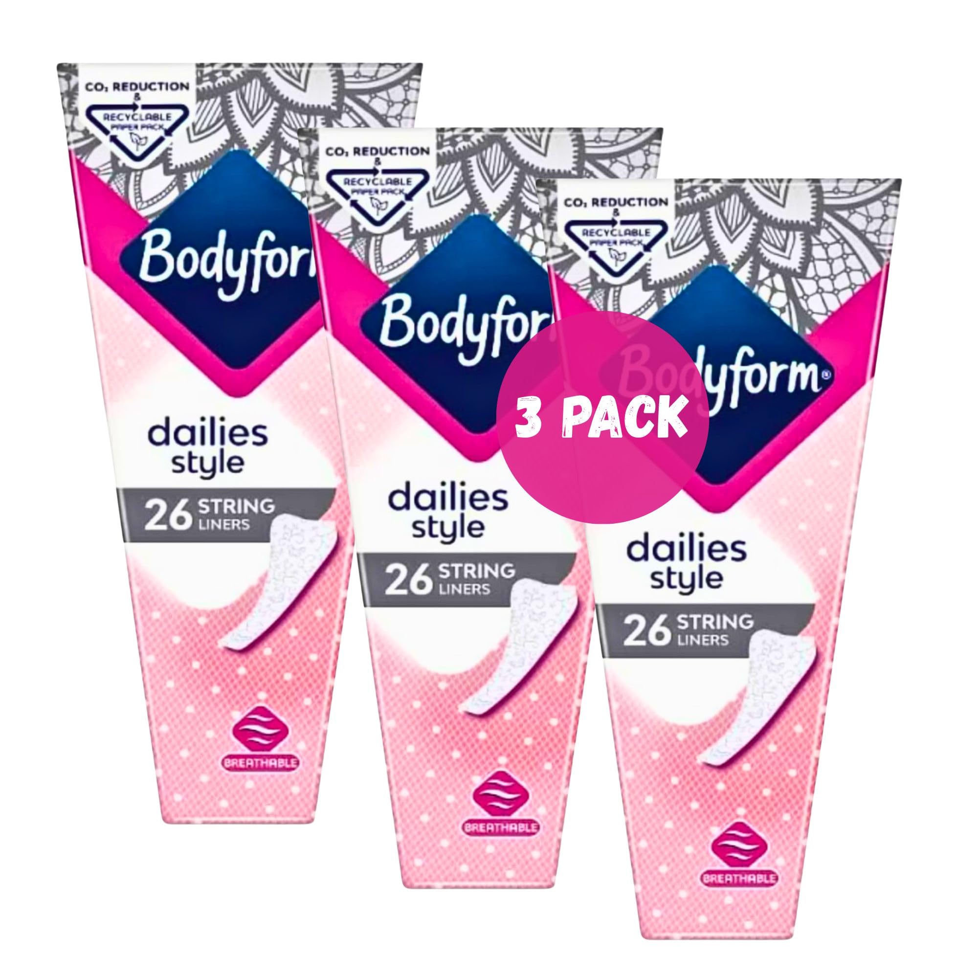 Bodyform Women's Dailies String Thong Panty Liners - 3 Pack- (78 String Liners Total)