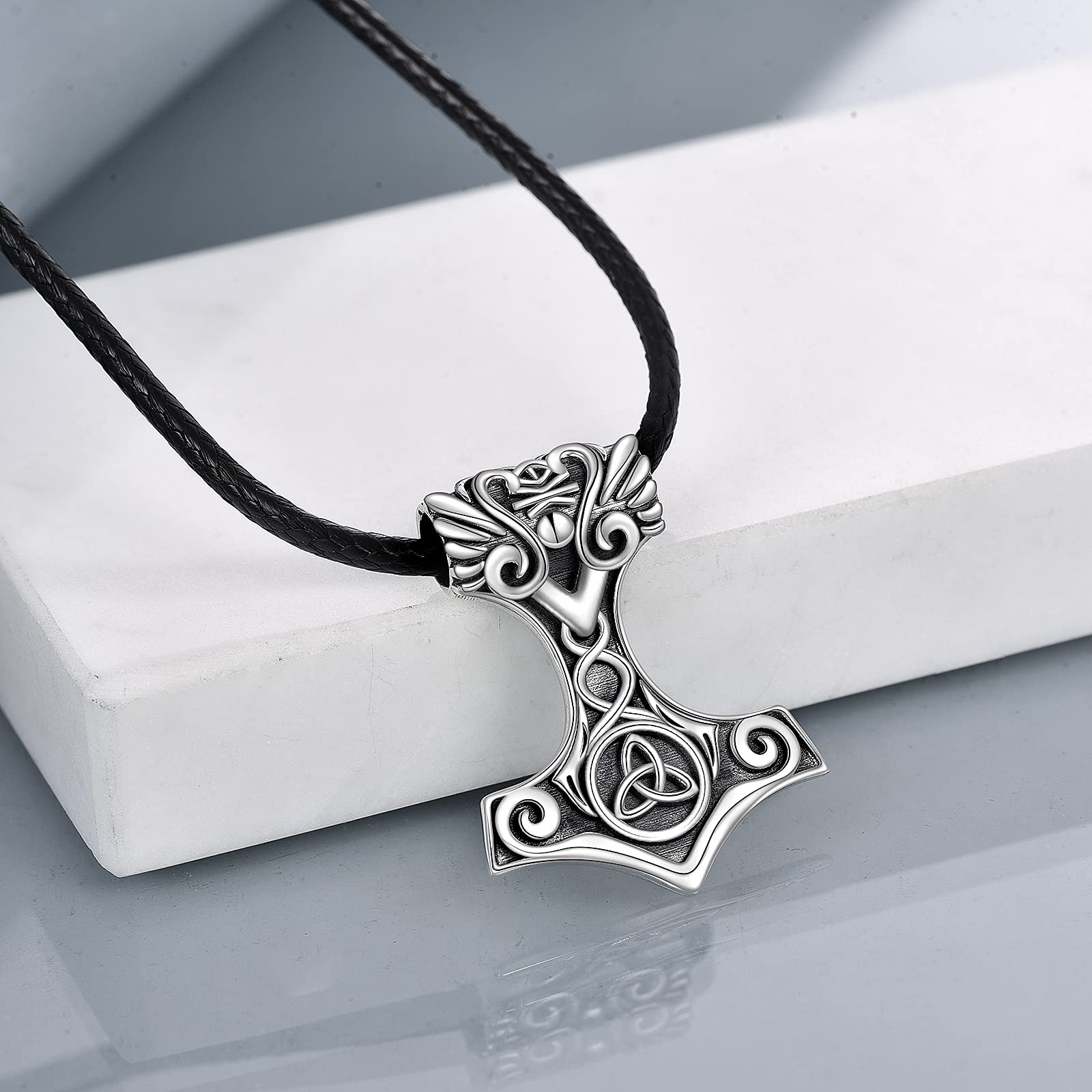 URONE Wikinger Thors Hammer Anhänger Halskette Sterling Silber Keltischer Knoten Mjölnir Nördlich Weihnachten Geburtstag Wikinger Schmuck Geschenk für Männer