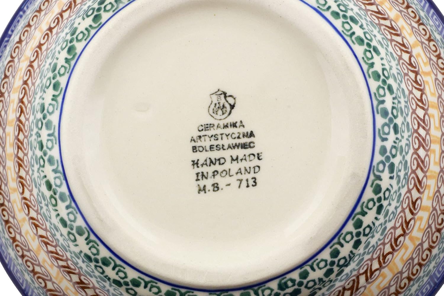 Polmedia Polish Pottery Scalloped Bowl 8-inch - Grecian Sea Pattern Handmade in Boleslawiec Poland by Ceramika Artystyczna + Certificate of Authenticity