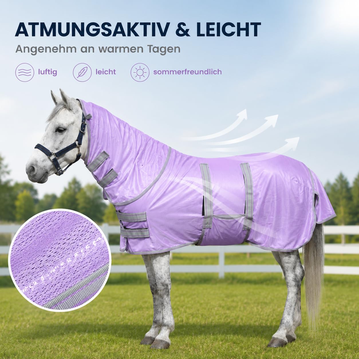 Leberna Shetty Fliegendecke mit Halsteil&Bauchlatz luftdurchlässige Sommerdecke mit Brustschutz für Pony Ekzemerdecke für Fohlen